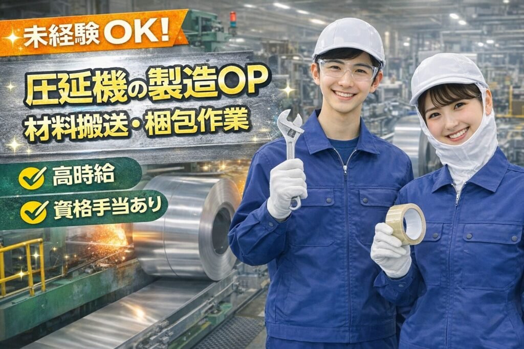 圧延機の製造オペレーター、材料搬送、梱包作業